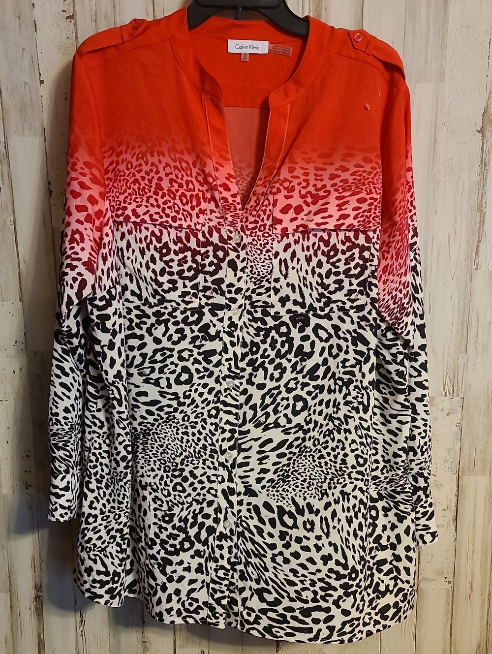 Calvin Klein Coral to White Ombre Leopard Print Tunic